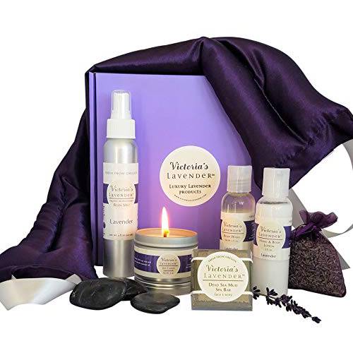 Victoria’s Lavender Luxury Lavender Gift Basket for Women | Lavender Neck Wrap plus All-Natural Lavender aromatherapy gifts with essential oils | Perfect Relaxation Gift Set | MADE IN USA