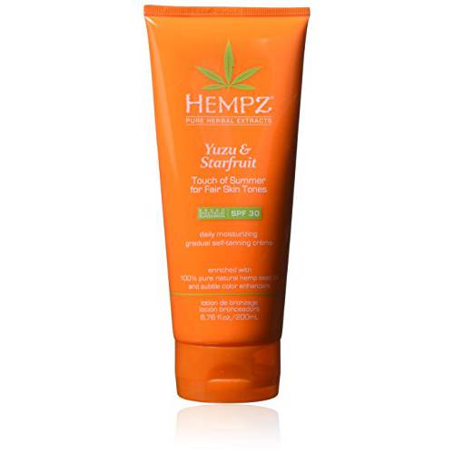 Hempz Yuzu & Starfruit Touch of Summer Moisturizing Gradual Self-Tanning Creme with SPF 30 for Fair Skin Tones, 6.76 Ounce