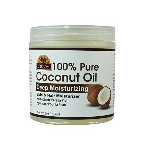 Okay | 100% Pure Coconut Oil | For All Hair Textures & Skin Types | Moisturize - Massage - Condition | Excellent Source of Vitamin E | All Natural | 6 Oz