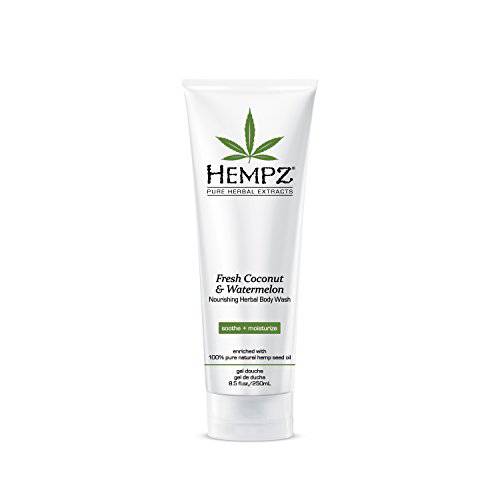 Hempz Fresh Coconut and Watermelon Nourishing Herbal Body Wash, 8.5 oz.- Scented Shower Gel, Bath Soap with Anti-Aging Serum for Youthful Skin - Fragranced Shower Cream with Chamomile - Vegan