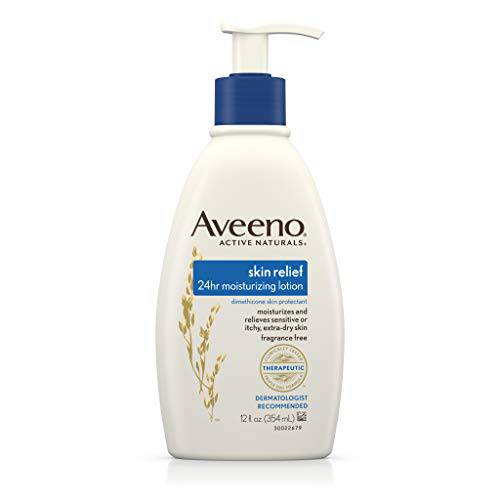 Aveeno Skin Relief Moisturizing Lotion for Very Dry Skin with Soothing Triple Oat & Shea Butter Formula, Dimethicone Skin Protectant Helps Heal Itchy, Dry Skin, Fragrance-Free, 12 fl. oz