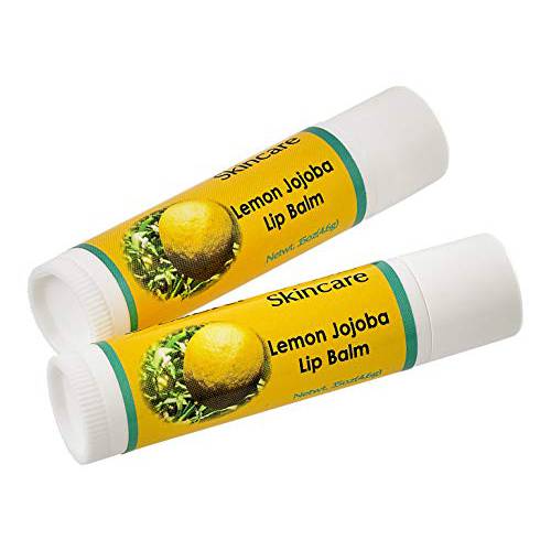 2 Pack Lemon Lip Balms with over 70% Jojoba Oil. 100% Natural with Beeswax. Naturally Moisturizing. By Desert Oasis Skincare (.15 oz/4.6 gm)