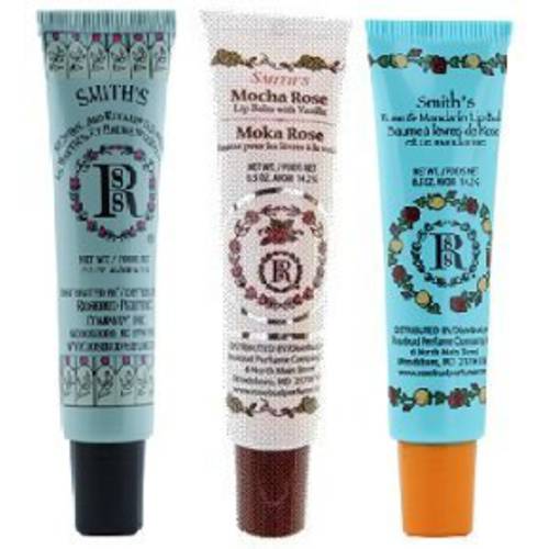 Rosebud Perfume Co. Lip Balm Tube 3 Pack: Mentol & Eucalyptus + Moka Rose + Rose & Mandarin - 0.5 oz. each
