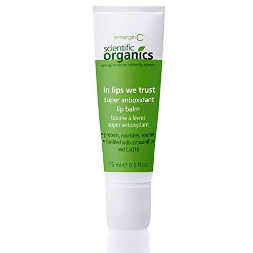 emerginC Scientific Organics In Lips We Trust Super Antioxidant Lip Balm Tube - Shea Butter + Coconut Oil Lip Repair Treatment for Dry, Chapped Lips - Restorative Lip Balm (0.5 oz, 15 ml)