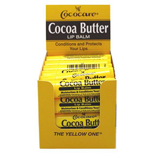 Cococare Cocoa Butter Lip Balm - The Little Yellow Stick - Conditions & Protects Lips with Hydrating Formula - Light Scent of Cocoa Butter - 0.15oz (24 Sticks)