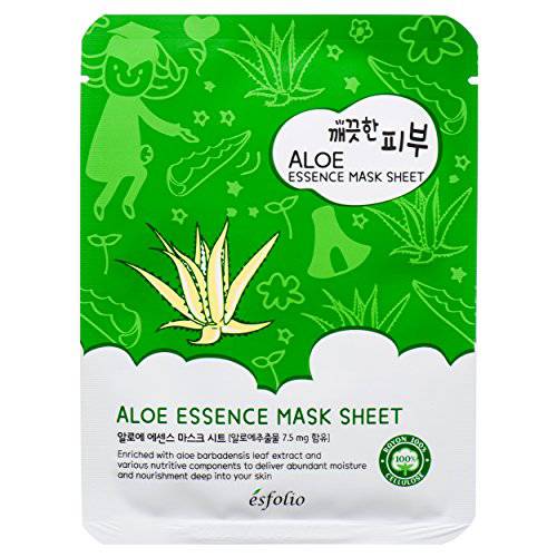 10 Pack Esfolio Pure Skin Aloe Vera Essence Korean Face Mask Sheet Soothing Moisturizing w/ Nautral Ingredients