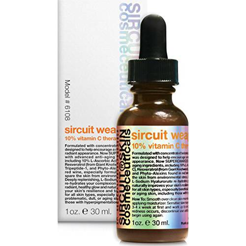 Sircuit Skin SIRCUIT WEAPON+ 10% Vitamin C Therapy Serum - Hydrating Facial Serum with Witch Hazel, Wine Extract, and Resveratrol - Daily Face Serum Supports Hydration (1 oz)