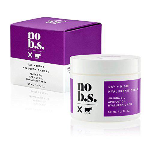 No BS Day + Night Hydrating Cream for Face With Hyaluronic Acid - With Jojoba Oil, Apricot Oil, Squalane, Reduces Wrinkles, Vegan (2 oz)