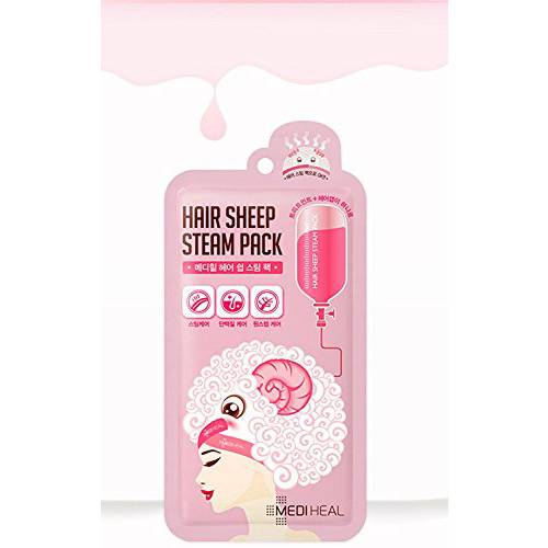 Mediheal Hair Sheep Steam Pack 5 Sheets, Hair Mask for Intense Hair Repair for Damaged and Rough Hair, steaming hair mask for All Hair Types for At-Home Spa Experience