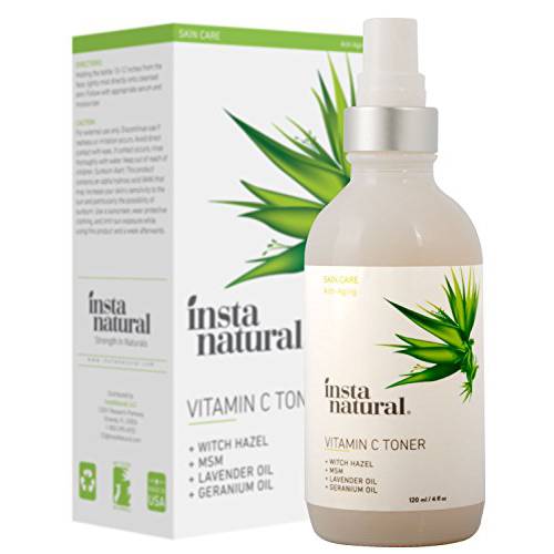 InstaNatural Vitamin C Toner, Facial Toner and Pore Minimizer with Witch Hazel, Anti Aging Toner for Face, Face Primer for Serum and Moisturizer