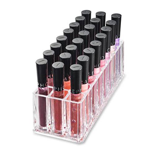 byAlegory Acrylic Lip Gloss Organizer & Beauty Makeup Holder | 24 Space Organization Container Storage For Tall Lip Gloss / Lipstick Products - Clear