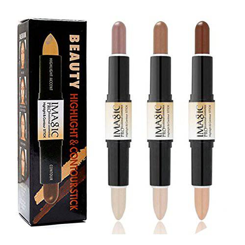 CCbeauty Wonder Stick 6 Colors Face Dual-ended Highlighter Sticks Cream bronzer Contour Stick Cosmetics Concealer Makeup Set, 2-IN-1 3D Buildable Body Face Brightens & Shades Highlight Contouring Make Up Kit,Foundation Cream Pen,3pcs