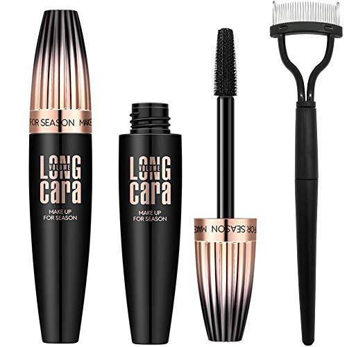 Waterproof Mascara Black with Eyelash Comb Set, Natural Mascara Black Volume and Length for Makeup - Lengthening, Volumizing, Long-Lasting