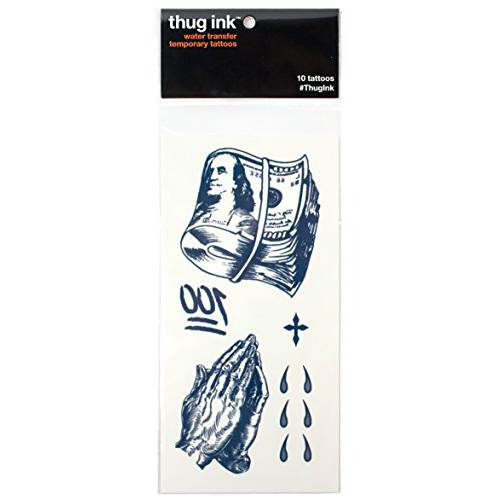 Thug Ink Temporary Tattoos - Volume I - 10 Temporary Tattoos ~ Face Tattoos ~ Teardrop, Cross, Praying Hands, etc. ~ Thug Life ~ Fake Tattoos ~ Water-transfer Tattoos