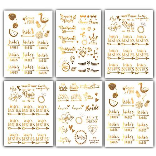 Bachelorettesy Bride Bachelorette Tattoos - 100+ Metallic Gold Bridal Party Tattoos for bachelorette party, bridal shower, party favors & more (Gold)