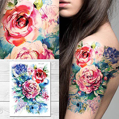 Supperb® Temporary Tattoos - Watercolor Painting Bouquet of Summer Flowers