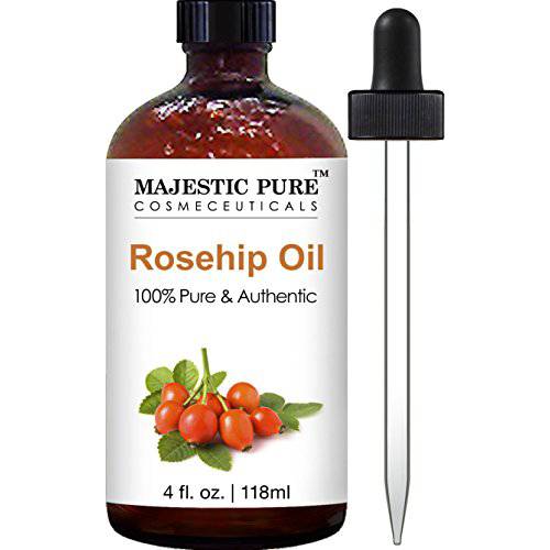 Majestic Pure Rosehip Oil for Face, Nails, Hair and Skin, Pure & Natural, Cold Pressed Premium Rose Hip Seed Oil, 4 oz