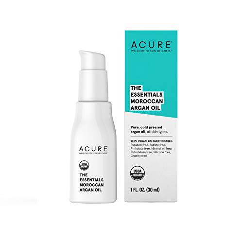 Acure The Essentials Moroccan Argan Oil | 100% Vegan | Versatile - For Any Skin & Hair Care Regimen | Pure, Cold Pressed & Rich in Vitamin E - Hydrates & Restores | 1 Fl Oz