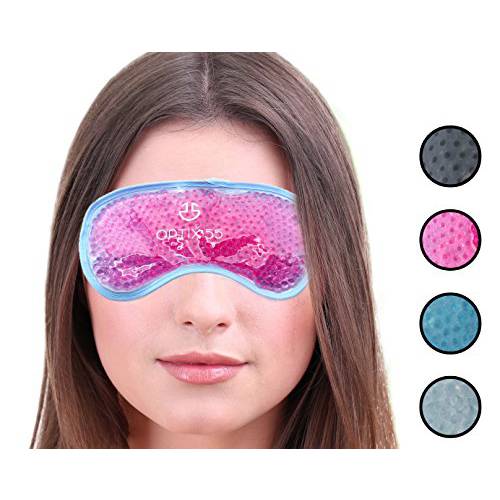 Gel Eye Mask - Hot or Cold Compress Pack Eye Therapy | Cooling Eye Mask for Dark Circles & Puffiness, Puffy Eyes, Dry Eyes, Headaches, Migraines, Sinus - Reusable Eye Face Mask | Ergo Gel Bead (Pink)
