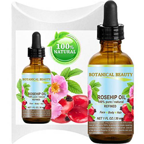 ROSEHIP OIL 100% Pure/Natural/Refined/Undiluted for Face, Body, Hair and Nail Care. 1 Fl.oz.- 30 ml.