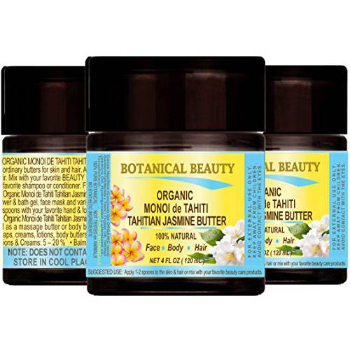 MONOI de TAHITI TAHITIAN JASMINE OIL BUTTER ORGANIC 100% Natural/Virgin/Raw / 100% PURE BOTANICALS. 4 Fl.oz.- 120 ml. For Skin, Hair and Nail Care.