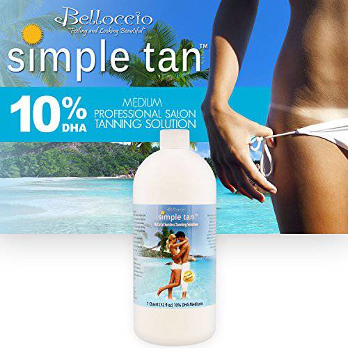 Belloccio Simple Tan Quart Bottle of Professional Salon Sunless Tanning Solution with 10% DHA and Dark Bronzer Color Guide