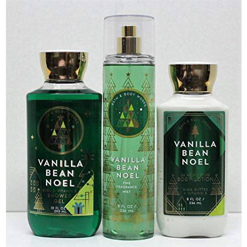 Bath and Body Works Vanilla Bean Noel Shower Gel, Body Lotion, Fine Fragrance Mist Daily Trio Gift Set 2018
