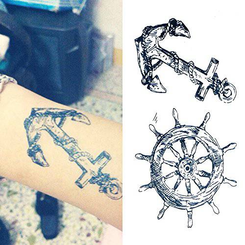 Oottati Small Cute Temporary Tattoo Riding Boat Anchor Arm (Set of 2)
