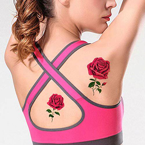 TAFLY Red Rose Tattoo Fake Flower Body Art Temporary Tattoo Stickers 5 Sheets