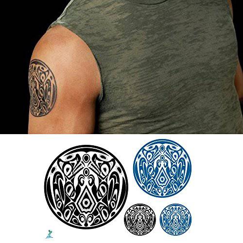 Yeeech Temporary Tattoos Wolf Pack for Men Waterproof America Traditional Geometric Shapes Small Long Lasting Black Green (2 Sheets)