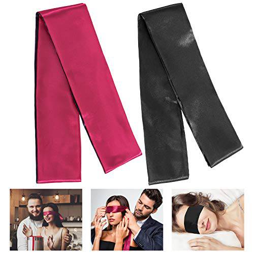 Whaline 2 Pack Satin Eye Cover Silk Sleeping face Cover Blindfold Tie 150 cm (Black Red and Black)