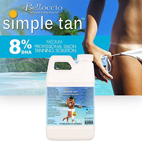 Belloccio Simple Tan Half Gallon Bottle of Professional Salon Sunless Tanning Solution with 8% DHA and Dark Bronzer Color Guide