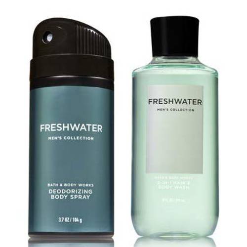 Bath and Body Works Men’s Collection Freshwater 2 in 1 Hair and Body Wash 10 Oz & Deodorizing Body Spray 3.7 Oz.