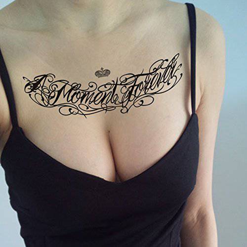 TAFLY Black Temporary Tattoo Words Sticker Latin English Word - A Monent Forever -Temporary Tattoos Arm Wrist Chest 5 Sheets
