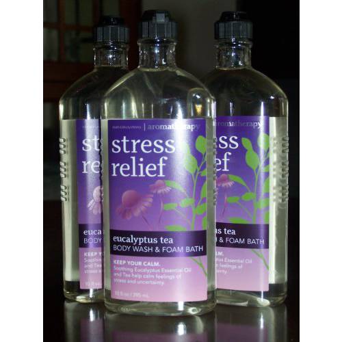 Lot of 3 Bath & Body Works Aromatherapy Stress Relief Eucalyptus Tea Body Wash & Foam Bath (Eucalyptus Tea)