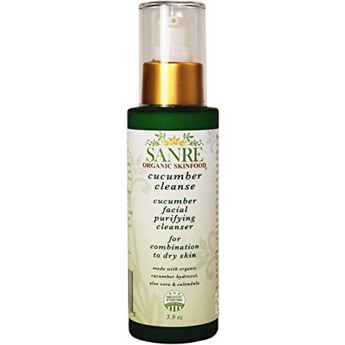 SanRe Organic Skinfood - Cucumber Cleanse - USDA Made with Organic Facial Purifying Cleanser For Dry to Combination Skin