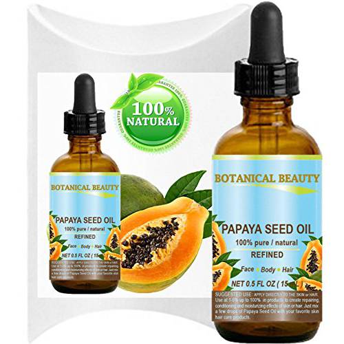 Botanical Beauty PAPAYA SEED OIL. 100% Pure / Natural / Undiluted /Refined Cold Pressed Carrier Oil. 0.5 Fl.oz.- 15 ml. For Skin, Hair And Lip Care. One Of The Richest Natural Sources Of Vitamin A & C And A Remarkable Stable Source Of Omega 6 & 9 And Natural Fruit Enzymes- Papain.