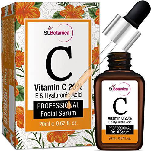 StBotanica Vitamin C 20% + Vitamin E & Hyaluronic Acid Professional Face Serum - 20ml - Brightening, Skin Repair, Highly Stable 20%