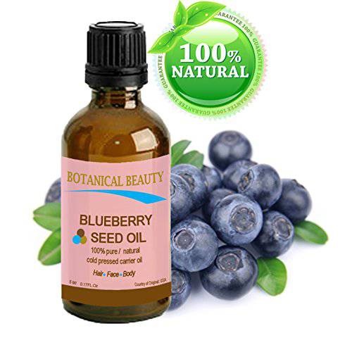 BLUEBERRY SEED OIL. 100% Pure / Natural / Undiluted / Virgin / Unrefined / Cold Pressed Carrier oil. 0.17 Fl.oz.- 5 ml. For Skin, Hair, Lip and Nail Care. It is one of nature’s most potent antioxidants. Rich in vitamin A, B complex, C, E, and Omega 3