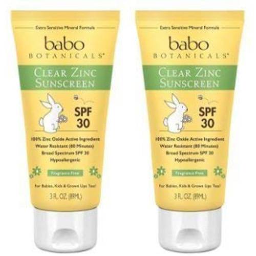 Babo Botanicals Sunscreen - Clear Zinc Unscented Spf 30 - 3 Oz, Pack of 2