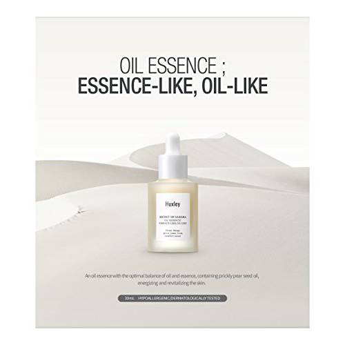 Huxley Secret of Sahara Oil Essence Essence-like Oil-like 1.01 fl. oz. | Oil and Essence Hybrid Serum | Korean Facial Serum | Antioxidant Vitamins E F K for Anti-Aging Defense