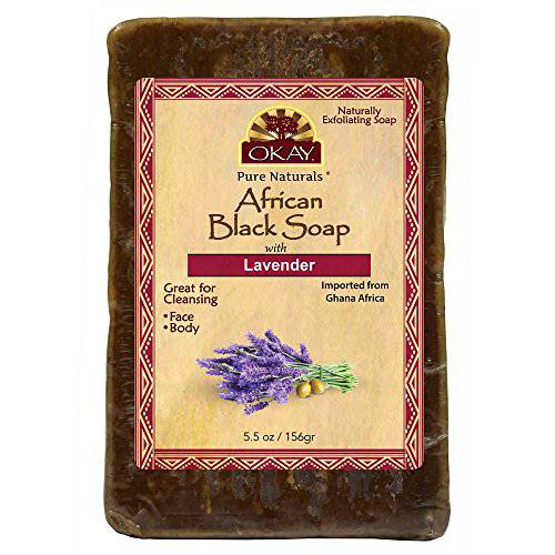 OKAY | African Black Soap with Lavender | For All Skin Types | Cleanses and Exfoliates | Nourishes and Heals | Free of Parabens, Silicones, Sulfates | 5.5 oz