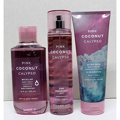 Bath and Body Works Pink Coconut Calypso (2019 Edition) Micellar Body Wash, Fine Fragrance Mist and Ultra Shea Body Cream
