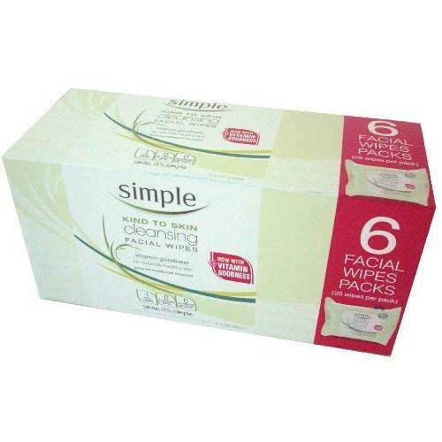 Simple Cleansing Facial Wipes (Boxed 6 packs x 25 wipes) Total 150 Wipes