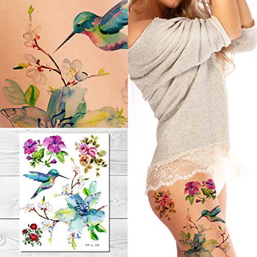 Supperb® Temporary Tattoos - Spring flowers & Hummingbird