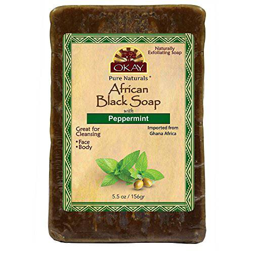 OKAY | African Black Soap with Peppermint | For All Skin Types | Cleanses and Exfoliates | Nourishes and Heals | Free of Sulfate, Silicone & Paraben | 5.5 oz