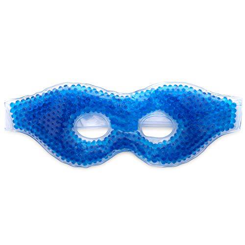 Gel Eye Mask with Eye Holes- Hot Cold Compress Pack Eye Therapy | Cooling Eye Mask for Puffy Eyes, Dry Eyes, Headaches, Migraines, Sinus, Dark Circles - Reusable Eye Face Mask | Ergo Gel Bead (Blue)