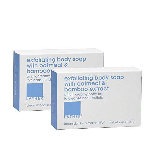 LATHER Exfoliating Body Soap With Oatmeal & Bamboo Extract | Bar Soap | Self Care | Body Soap | Exfoliating Soap | Natural Soap | All Natural Soap | Vegan Bar Soap | 7 Oz (Pack Of 2)