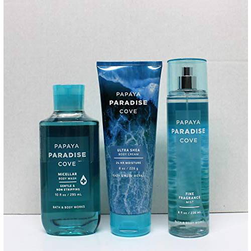 Bath and Body Works PAPAYA PARADISE COVE (2019 Edition) Micellar Body Wash, Fine Fragrance Mist and Ultra Shea Body Cream