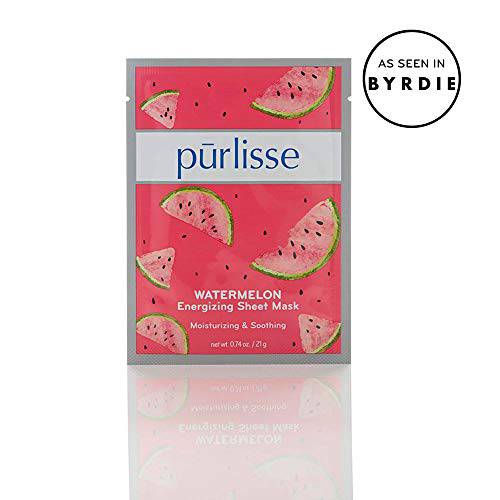 purlisse Watermelon Energizing Sheet Mask: Cruelty-Free & clean, Paraben & Sulfate-free, Packed with Vitamins A, B, & C, Aloe Vera calms skin | Single mask